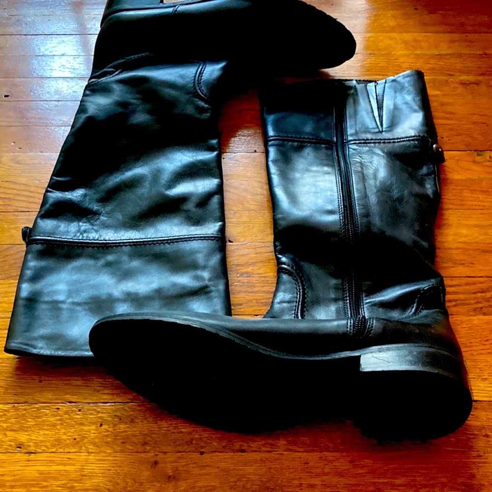 Genuine soft calf leather boots, below knees, good for fall and winter in EUC
